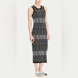 Ralph Lauren Black and Gray Patterned Midi Dress
